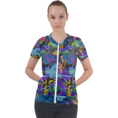 Flowers Abstract Branches Short Sleeve Zip Up Jacket