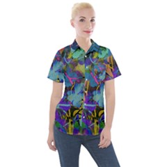 Flowers Abstract Branches Women s Short Sleeve Pocket Shirt