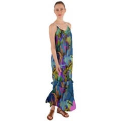 Flowers Abstract Branches Cami Maxi Ruffle Chiffon Dress