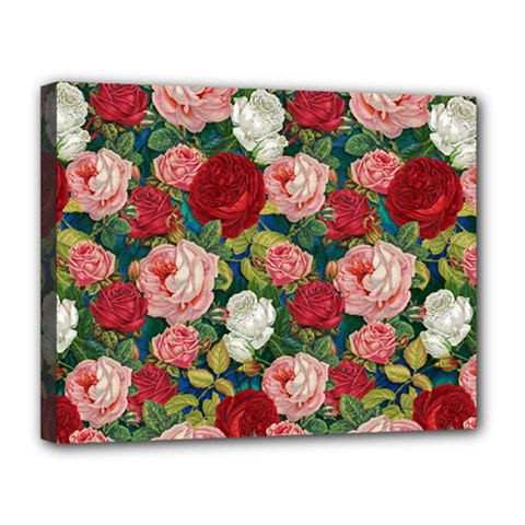 Roses Repeat Floral Bouquet Canvas 14  X 11  (stretched) by Nexatart