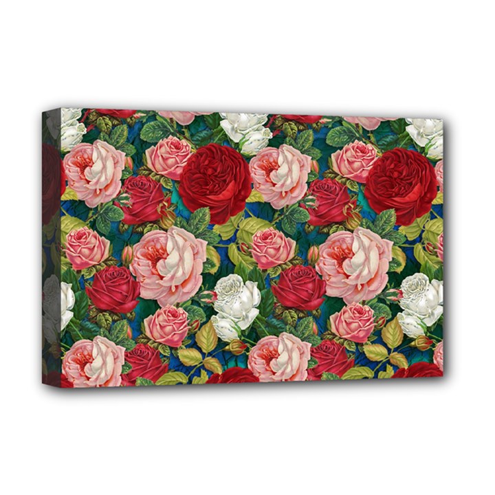 Roses Repeat Floral Bouquet Deluxe Canvas 18  x 12  (Stretched)