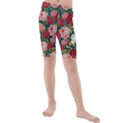 Roses Repeat Floral Bouquet Kids  Mid Length Swim Shorts