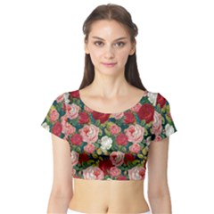 Roses Repeat Floral Bouquet Short Sleeve Crop Top