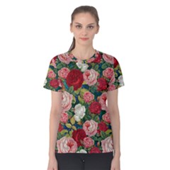 Roses Repeat Floral Bouquet Women s Cotton Tee