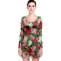 Roses Repeat Floral Bouquet Long Sleeve Bodycon Dress