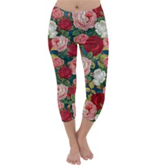 Roses Repeat Floral Bouquet Capri Winter Leggings  by Nexatart