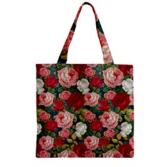 Roses Repeat Floral Bouquet Zipper Grocery Tote Bag by Nexatart