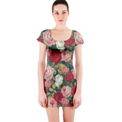 Roses Repeat Floral Bouquet Short Sleeve Bodycon Dress