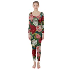 Roses Repeat Floral Bouquet Long Sleeve Catsuit