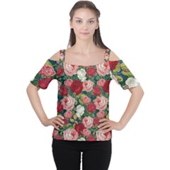 Roses Repeat Floral Bouquet Cutout Shoulder Tee