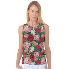 Roses Repeat Floral Bouquet Women s Basketball Tank Top