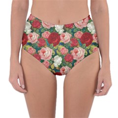 Roses Repeat Floral Bouquet Reversible High-waist Bikini Bottoms