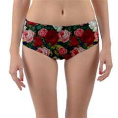 Roses Repeat Floral Bouquet Reversible Mid-waist Bikini Bottoms