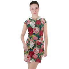 Roses Repeat Floral Bouquet Drawstring Hooded Dress by Nexatart