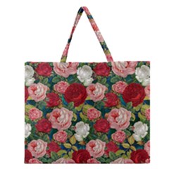 Roses Repeat Floral Bouquet Zipper Large Tote Bag