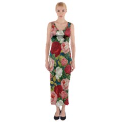 Roses Repeat Floral Bouquet Fitted Maxi Dress