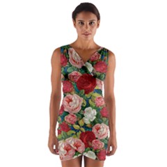 Roses Repeat Floral Bouquet Wrap Front Bodycon Dress