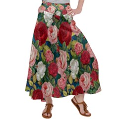 Roses Repeat Floral Bouquet Satin Palazzo Pants