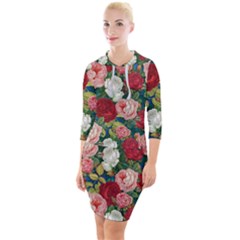 Roses Repeat Floral Bouquet Quarter Sleeve Hood Bodycon Dress by Nexatart