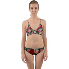 Roses Repeat Floral Bouquet Wrap Around Bikini Set