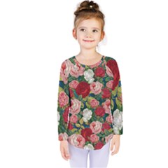 Roses Repeat Floral Bouquet Kids  Long Sleeve Tee