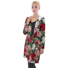 Roses Repeat Floral Bouquet Hooded Pocket Cardigan