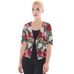 Roses Repeat Floral Bouquet Cropped Button Cardigan