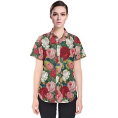 Roses Repeat Floral Bouquet Women s Short Sleeve Shirt