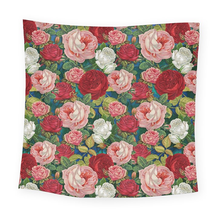 Roses Repeat Floral Bouquet Square Tapestry (Large)