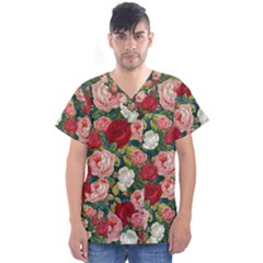 Roses Repeat Floral Bouquet Men s V-neck Scrub Top