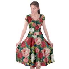 Roses Repeat Floral Bouquet Cap Sleeve Wrap Front Dress by Nexatart