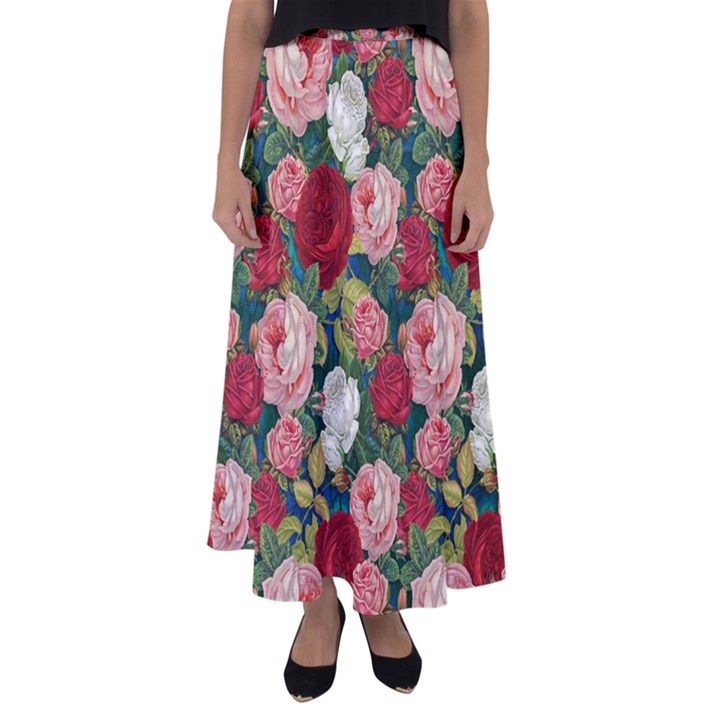 Roses Repeat Floral Bouquet Flared Maxi Skirt