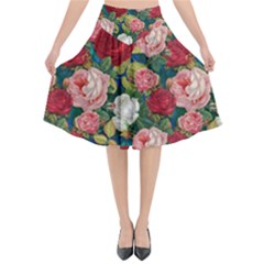 Roses Repeat Floral Bouquet Flared Midi Skirt