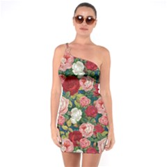 Roses Repeat Floral Bouquet One Soulder Bodycon Dress