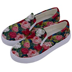 Roses Repeat Floral Bouquet Kids  Canvas Slip Ons