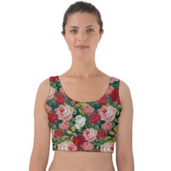 Roses Repeat Floral Bouquet Velvet Crop Top