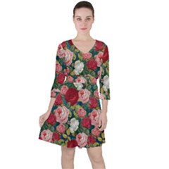 Roses Repeat Floral Bouquet Ruffle Dress