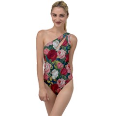 Roses Repeat Floral Bouquet To One Side Swimsuit