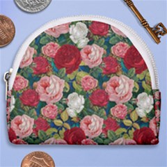 Roses Repeat Floral Bouquet Horseshoe Style Canvas Pouch