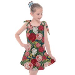 Roses Repeat Floral Bouquet Kids  Tie Up Tunic Dress