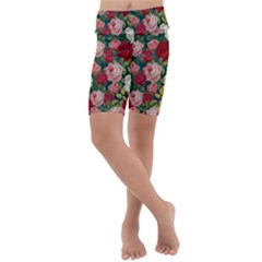 Roses Repeat Floral Bouquet Kids  Lightweight Velour Cropped Yoga Leggings