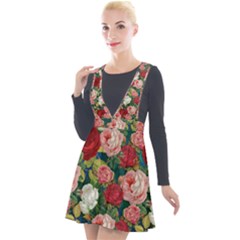 Roses Repeat Floral Bouquet Plunge Pinafore Velour Dress by Nexatart