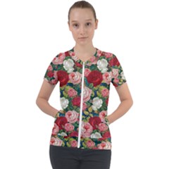 Roses Repeat Floral Bouquet Short Sleeve Zip Up Jacket