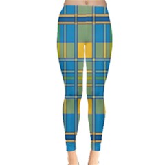 Plaid Tartan Scottish Blue Yellow Leggings  by Nexatart