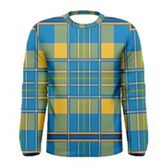 Plaid Tartan Scottish Blue Yellow Men s Long Sleeve Tee