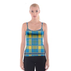 Plaid Tartan Scottish Blue Yellow Spaghetti Strap Top by Nexatart