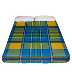 Plaid Tartan Scottish Blue Yellow Fitted Sheet (queen Size) by Nexatart