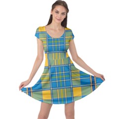 Plaid Tartan Scottish Blue Yellow Cap Sleeve Dress