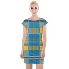 Plaid Tartan Scottish Blue Yellow Cap Sleeve Bodycon Dress