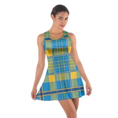 Plaid Tartan Scottish Blue Yellow Cotton Racerback Dress